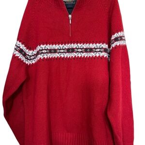 Women’s Woolrich Fair Isle Ruby Red 1/4 Zip Pullover Sweater XL Ski Snowflake